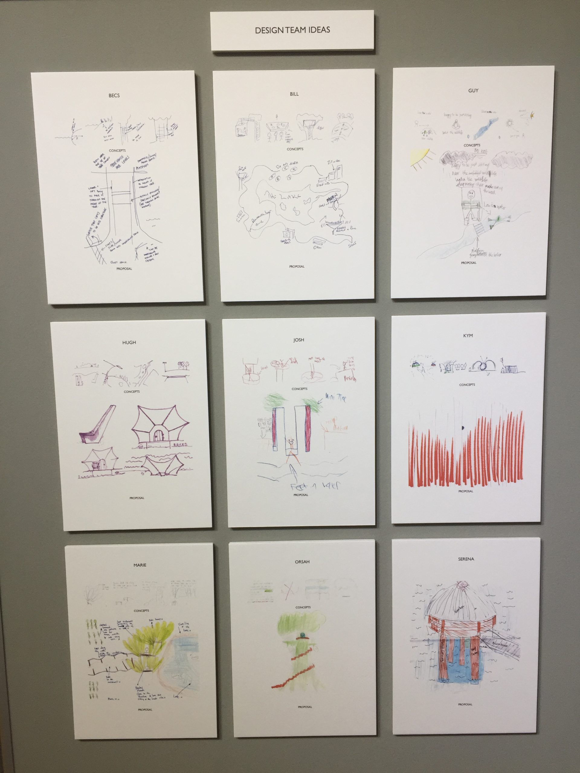 Nine posters with children's designs for the visitor centre