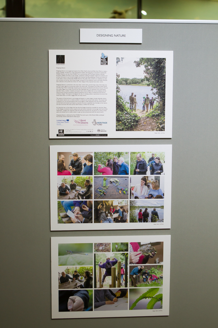 Display boards in visitor centre with information about the Designing Nature project