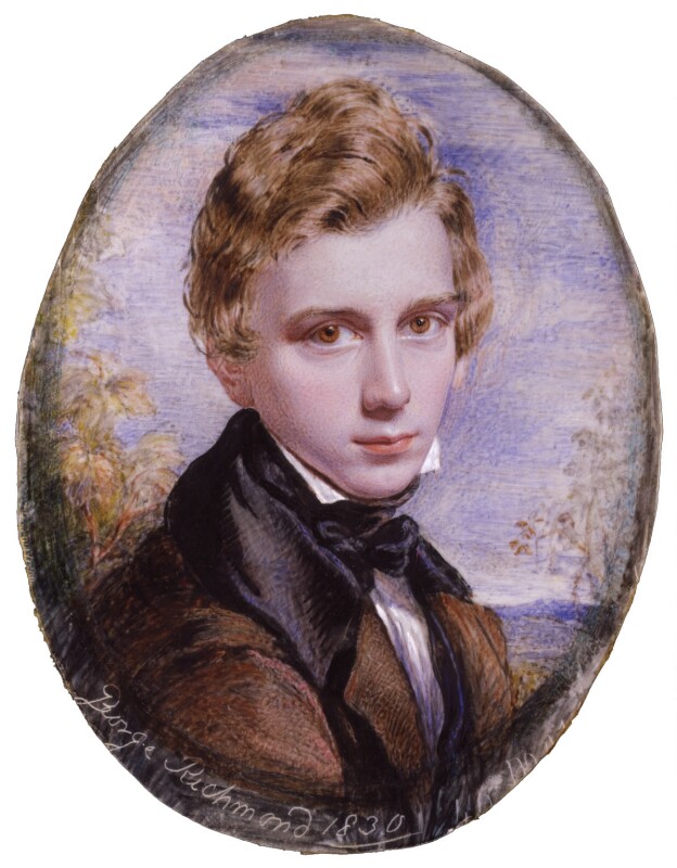 Coloured painting of a boy's head and shoulders